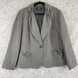 Talbots Wool Blazer Womens 18W Gray Pinch Lapel Pockets Career Office Artsy